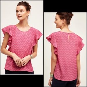 Meadow Rue Pink Paper Crane Origami Flutter Ruffle Sleeve Blouse